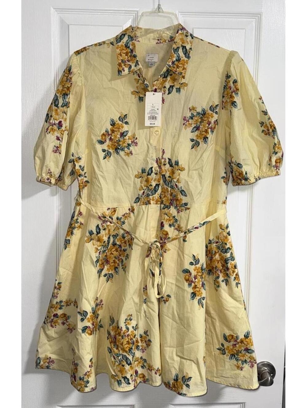 A New Day Yellow Floral Button‑Front Dress with Pockets – L - Picture 3 of 6